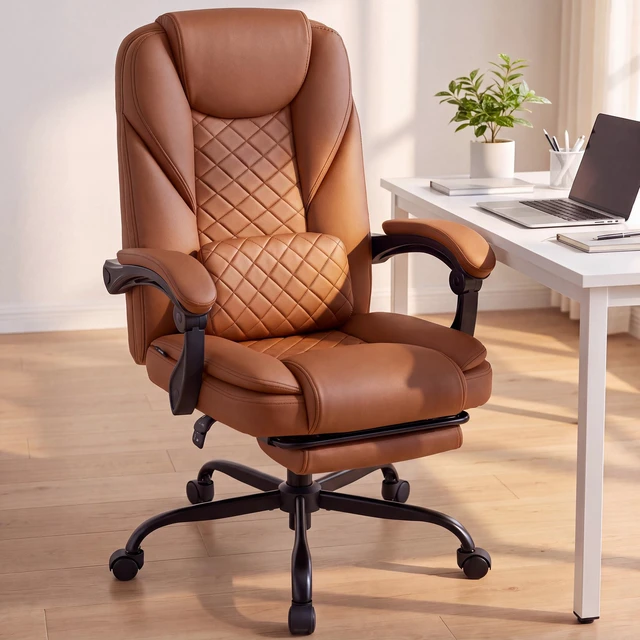 Main image of Dowinx B61A Ergonomic PU Gaming Chair with Footrest, HighBack Office Chair with Integrated Headrest & Lumbar Support, 360° Swivel, Adjustable Height, 400 lbs,Brown
