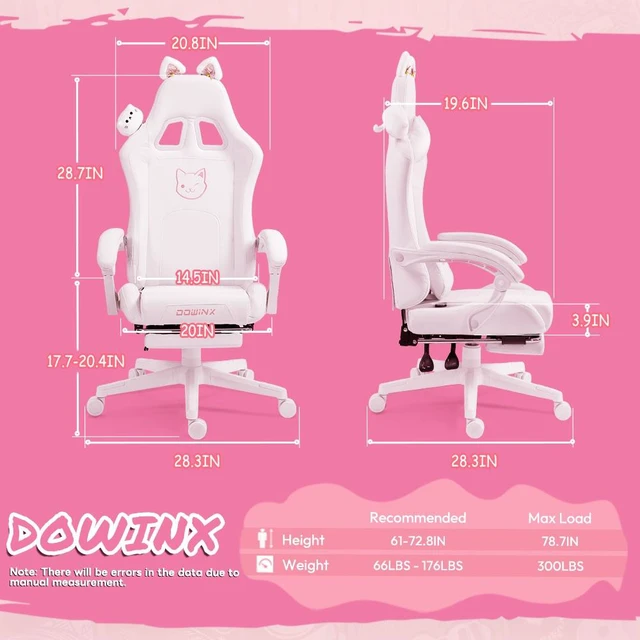 Alt view image 2 of 7 - Dowinx Cute Cat-Ear Gaming Chair with Massaging Lumbar Support, Ergonomic Computer Gaming Chair for Girl and Adults, Reclining Comfort Game Chair with Footrest,White