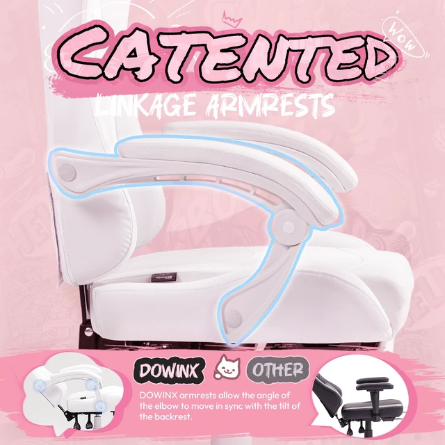 Alt view image 4 of 7 - Dowinx Cute Cat-Ear Gaming Chair with Massaging Lumbar Support, Ergonomic Computer Gaming Chair for Girl and Adults, Reclining Comfort Game Chair with Footrest,White