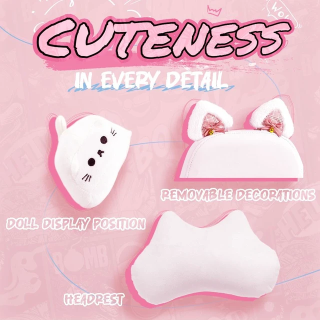 Alt view image 3 of 7 - Dowinx Cute Cat-Ear Gaming Chair with Massaging Lumbar Support, Ergonomic Computer Gaming Chair for Girl and Adults, Reclining Comfort Game Chair with Footrest,White