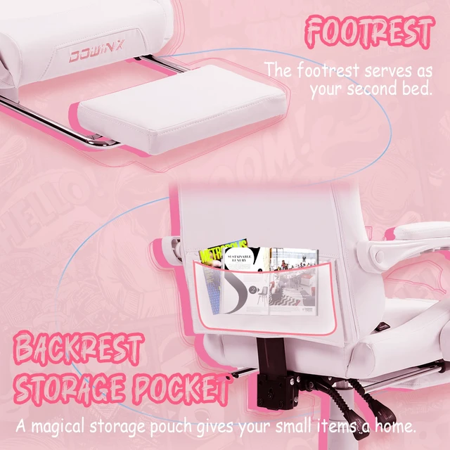 Alt view image 6 of 7 - Dowinx Cute Cat-Ear Gaming Chair with Massaging Lumbar Support, Ergonomic Computer Gaming Chair for Girl and Adults, Reclining Comfort Game Chair with Footrest,White