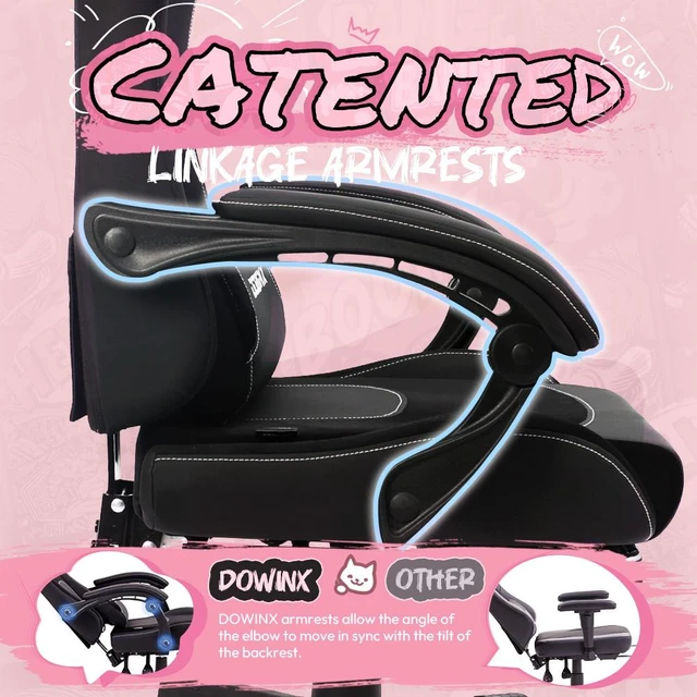 Alt view image 3 of 7 - Dowinx Cute Cat-Ear Gaming Chair with Massaging Lumbar Support, Ergonomic Computer Gaming Chair for Girl and Adults, Reclining Comfort Game Chair with Footrest,Black