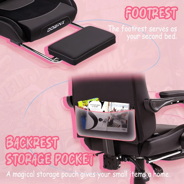 Alt view image 5 of 7 - Dowinx Cute Cat-Ear Gaming Chair with Massaging Lumbar Support, Ergonomic Computer Gaming Chair for Girl and Adults, Reclining Comfort Game Chair with Footrest,Black