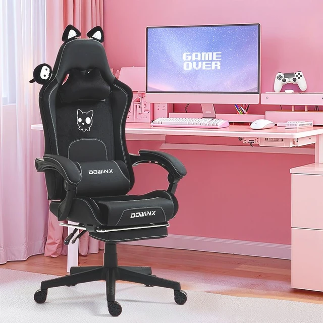 Main image of Dowinx Cute Cat-Ear Gaming Chair with Massaging Lumbar Support, Ergonomic Computer Gaming Chair for Girl and Adults, Reclining Comfort Game Chair with Footrest,Black