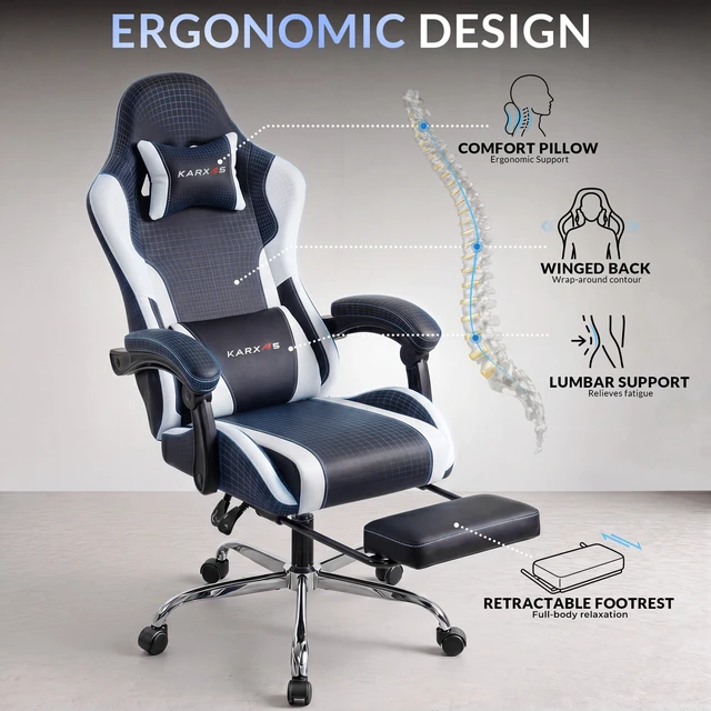 Alt view image 5 of 7 - Dowinx Ergonomic Gaming Chair, Reclining Office Chair with Lumbar Support, Adjustable Height & Headrest Pillow, 90°155° Adjustable Backrest, Comfortable for Streaming Long Gaming,Black White