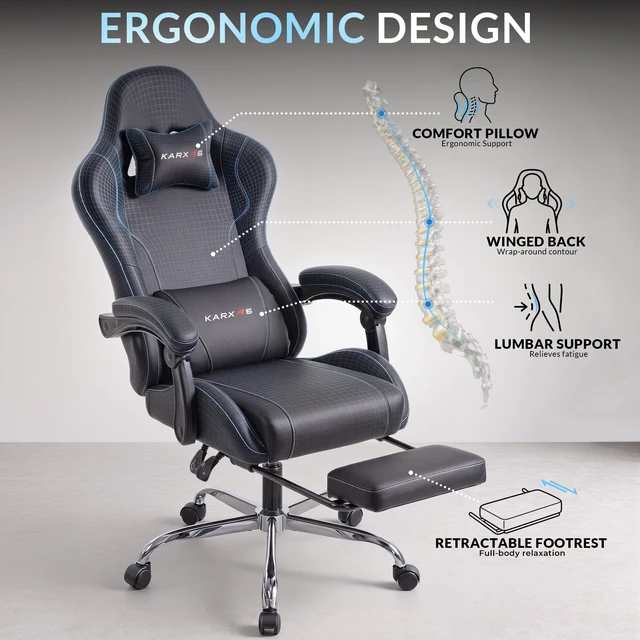 Alt view image 5 of 7 - Dowinx Ergonomic Gaming Chair, Reclining Office Chair with Lumbar Support, Adjustable Height & Headrest Pillow, 90°155° Adjustable Backrest, Comfortable for Streaming Long Gaming,Black