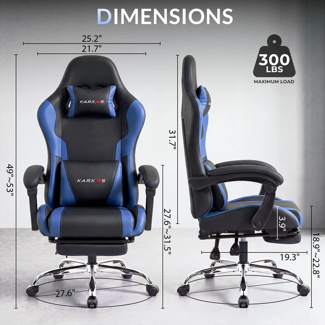 Alt view image 2 of 7 - Dowinx Ergonomic Gaming Chair, Reclining Office Chair with Lumbar Support, Adjustable Height & Headrest Pillow, 90°155° Adjustable Backrest, Comfortable for Streaming Long Gaming,Blue