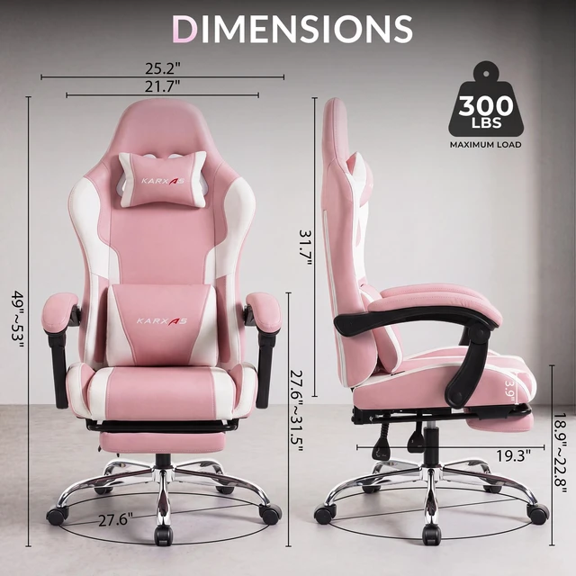 Alt view image 2 of 7 - Dowinx Ergonomic Gaming Chair, Reclining Office Chair with Lumbar Support, Adjustable Height & Headrest Pillow, 90°155° Adjustable Backrest, Comfortable for Streaming Long Gaming,Pink