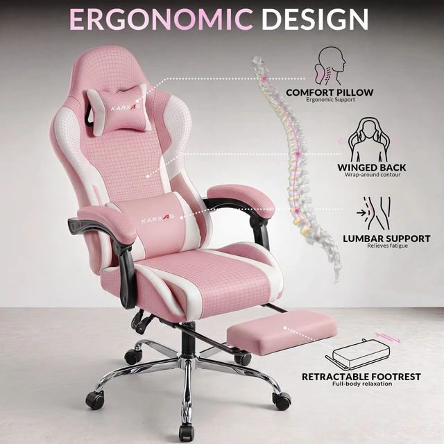 Alt view image 5 of 7 - Dowinx Ergonomic Gaming Chair, Reclining Office Chair with Lumbar Support, Adjustable Height & Headrest Pillow, 90°155° Adjustable Backrest, Comfortable for Streaming Long Gaming,Pink