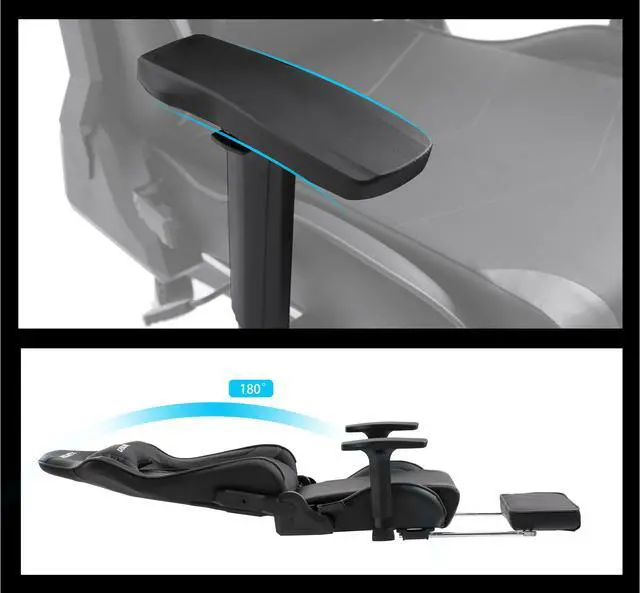 Alt view image 4 of 7 - Dowinx Gaming Chair Ergonomic Office Recliner for Computer with Massage Lumbar Support, Racing Style Armchair PU Leather E-Sports Gamer Chairs with Retractable Footrest (Black&Grey)