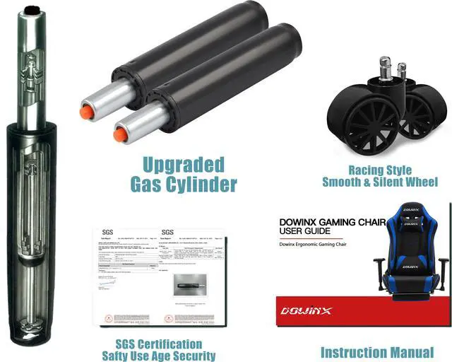 Alt view image 6 of 7 - Dowinx Gaming Chair Ergonomic Office Recliner for Computer with Massage Lumbar Support, Racing Style Armchair PU Leather E-Sports Gamer Chairs with Retractable Footrest (Black&Grey)