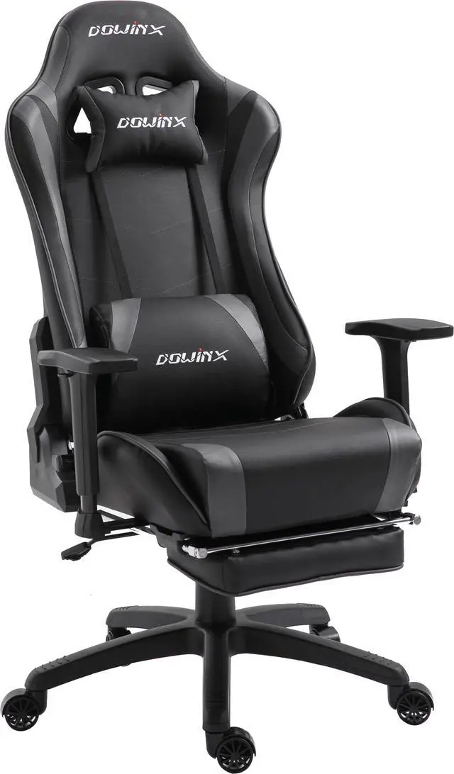 Main image of Dowinx Gaming Chair Ergonomic Office Recliner for Computer with Massage Lumbar Support, Racing Style Armchair PU Leather E-Sports Gamer Chairs with Retractable Footrest (Black&Grey)