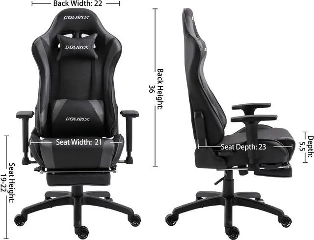 Alt view image 7 of 7 - Dowinx Gaming Chair Ergonomic Office Recliner for Computer with Massage Lumbar Support, Racing Style Armchair PU Leather E-Sports Gamer Chairs with Retractable Footrest (Black&Grey)