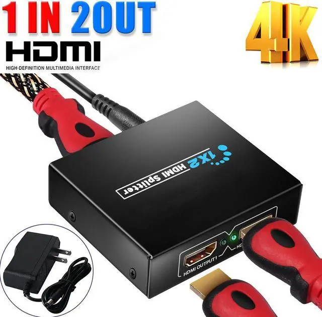 Main image of HDMI 1 in 2 out 1080p 4K 1x2 HDCP Stripper 3D Splitter Power Signal Amplifier