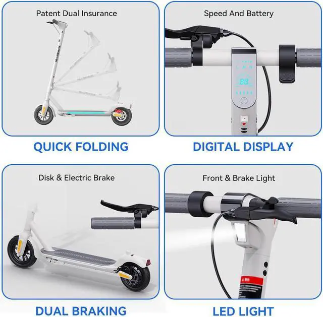 Alt view image 6 of 7 - MEGAWHEELS A5 Electric Scooter 9 inch Pneumatic Tubeless Tires, Max Speed 15.5MPH, Max 15.5 Miles, Foldable Electric Scooter for Adults in White