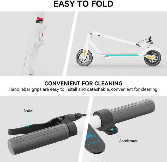 Alt view image 7 of 7 - MEGAWHEELS A5 Electric Scooter 9 inch Pneumatic Tubeless Tires, Max Speed 15.5MPH, Max 15.5 Miles, Foldable Electric Scooter for Adults in White