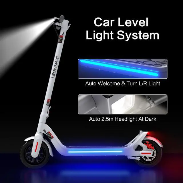 Alt view image 3 of 7 - LEQISMART A8 Electric Scooter for Adults with 9" Solid Tires & 350W Motor, Dual Brakes, Foldable Electric Scooter, Max 28Miles Range White Color