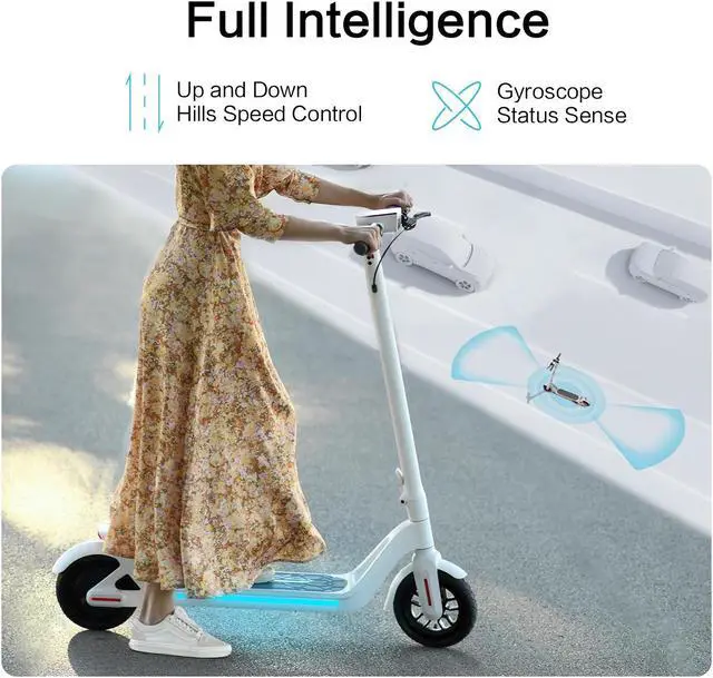 Alt view image 6 of 7 - LEQISMART A8 Electric Scooter for Adults with 9" Solid Tires & 350W Motor, Dual Brakes, Foldable Electric Scooter, Max 28Miles Range White Color