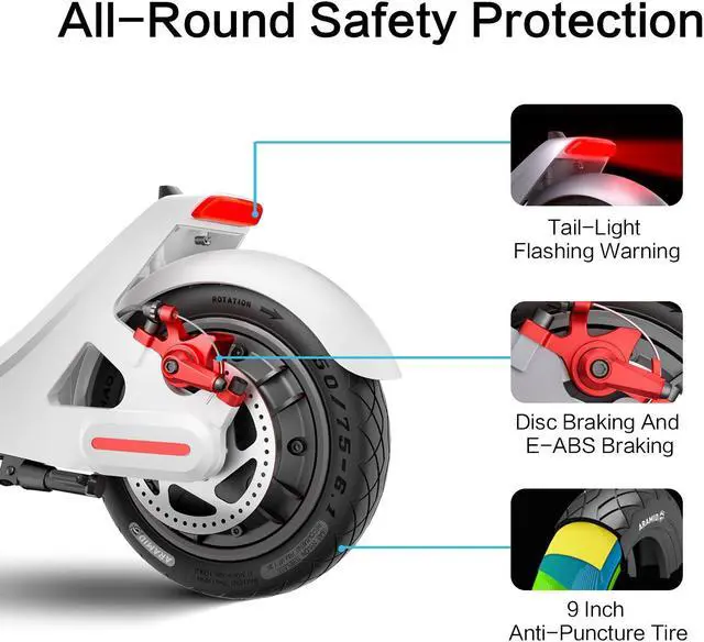 Alt view image 5 of 7 - LEQISMART A8 Electric Scooter for Adults with 9" Solid Tires & 350W Motor, Dual Brakes, Foldable Electric Scooter, Max 28Miles Range White Color