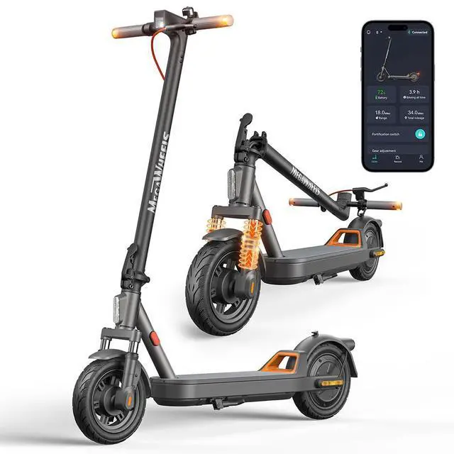 Alt view image 6 of 7 - MEGAWHEELS C2 Foldable Electric Scooter 10" Big Wheel Smart E-scooter With front twin-tube shock absorber, supports 15.5mph max speed, 19miles max range, 3 speed mode and smart APP control