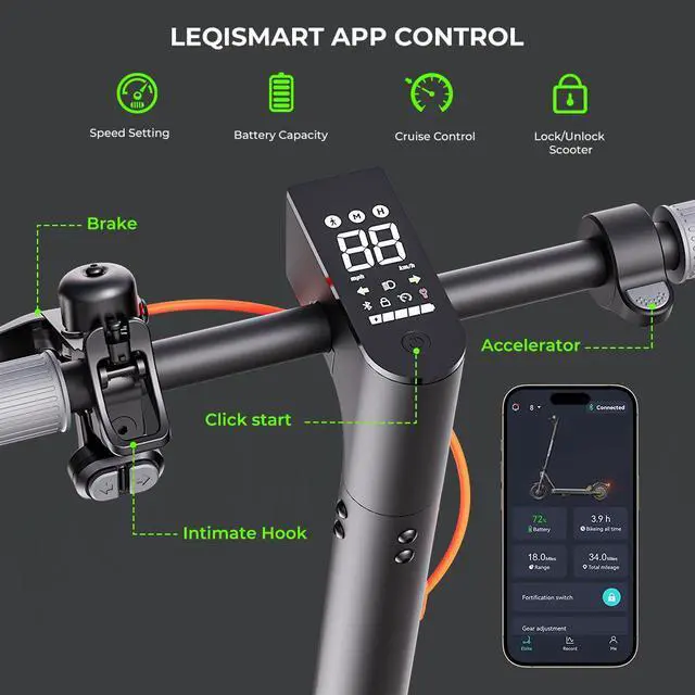 Alt view image 4 of 7 - MEGAWHEELS E2 Foldable Electric Scooter for Commuting with 20mph Max Speed, 28 Miles Range along with APP Control and Front Twin-tube Shock Absorber