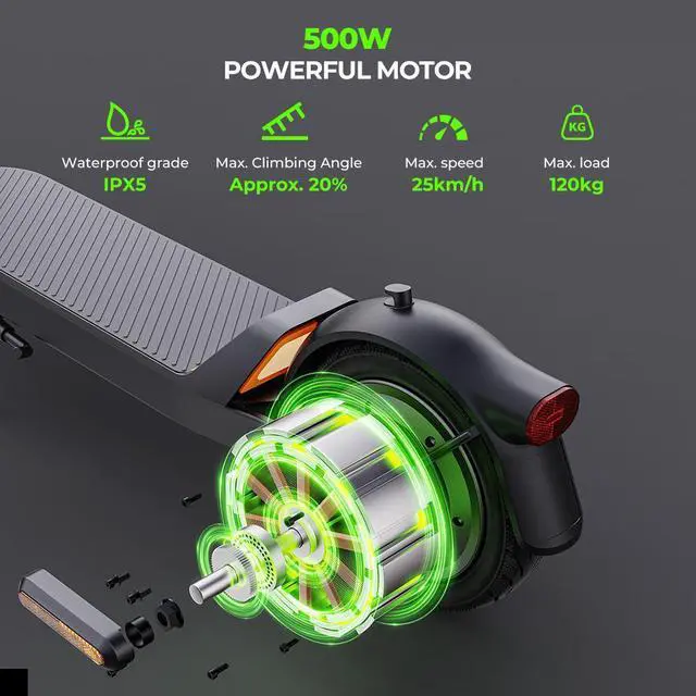 Alt view image 3 of 7 - MEGAWHEELS E2 Foldable Electric Scooter for Commuting with 20mph Max Speed, 28 Miles Range along with APP Control and Front Twin-tube Shock Absorber