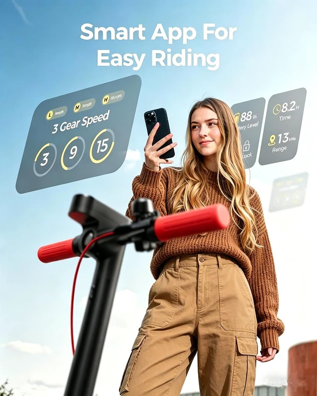 Alt view image 6 of 7 - Lightweight 8.5" A1A Foldable Electric Scooter with 300W Brushless Motor, 164.25Wh Battery, supports 15.5mph Max Speed, 3 Speed Modes, approx. 13-15 Miles Range and Smart APP Control.