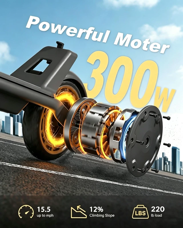 Alt view image 4 of 7 - Lightweight 8.5" A1A Foldable Electric Scooter with 300W Brushless Motor, 164.25Wh Battery, supports 15.5mph Max Speed, 3 Speed Modes, approx. 13-15 Miles Range and Smart APP Control Black Color