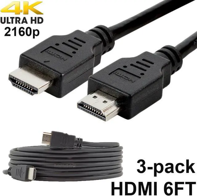 Main image of Pack of 3 Digital High-Speed 1.4 HDMI Cables 4K/30Hz 10.2Gbps PVC 2160p Black Cord Universal Wire by SatelliteSale 6 feet