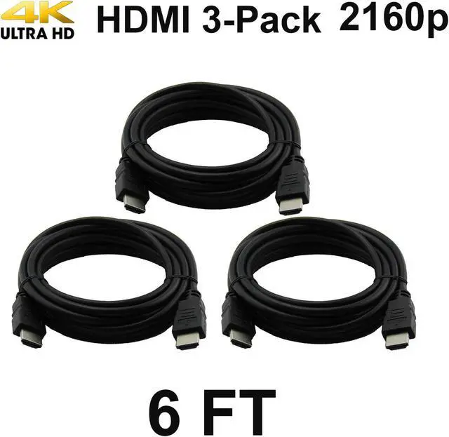 Alt view image 2 of 5 - Pack of 3 Digital High-Speed 1.4 HDMI Cables 4K/30Hz 10.2Gbps PVC 2160p Black Cord Universal Wire by SatelliteSale 6 feet