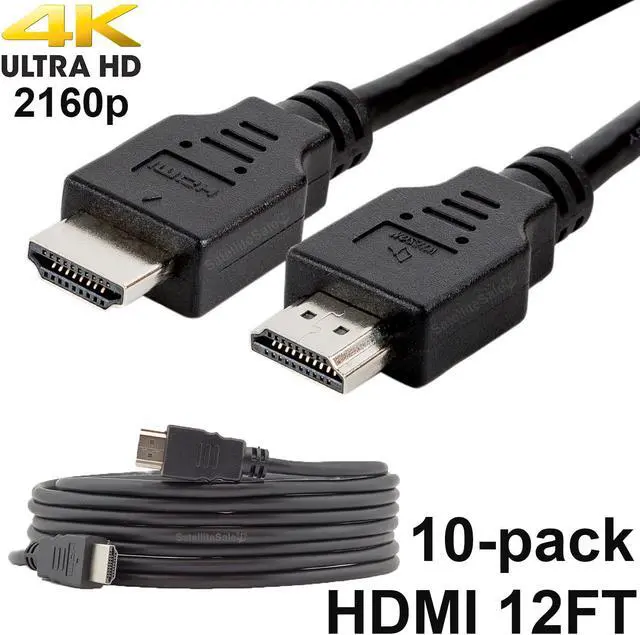 Main image of Pack of 10 Digital High-Speed 1.4 HDMI Cables 4K/30Hz 10.2Gbps PVC 2160p Black Cord Universal Wire by SatelliteSale 12 feet