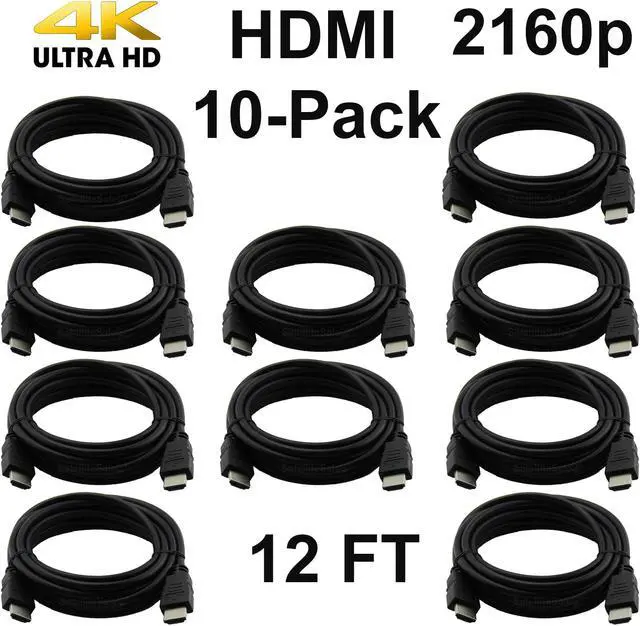 Alt view image 2 of 5 - Pack of 10 Digital High-Speed 1.4 HDMI Cables 4K/30Hz 10.2Gbps PVC 2160p Black Cord Universal Wire by SatelliteSale 12 feet