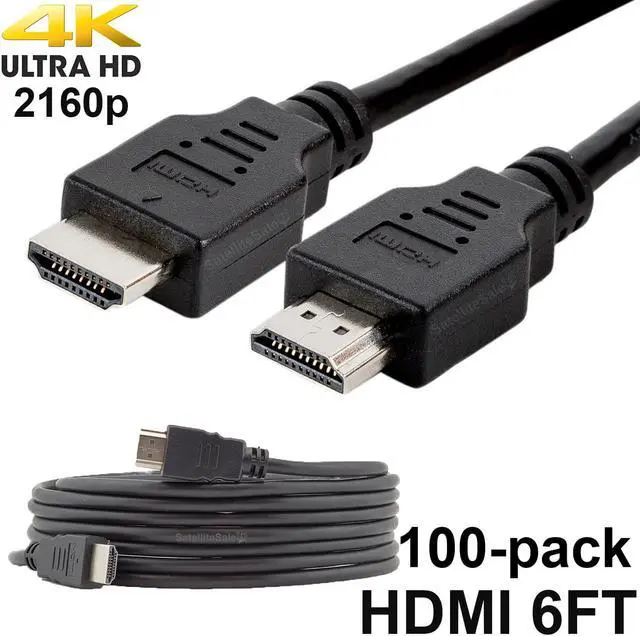 Main image of Lot of 100 Digital High-Speed 1.4 HDMI Cables 4K/30Hz 10.2Gbps PVC 2160p Universal Wire Black Cord by SatelliteSale 6 feet