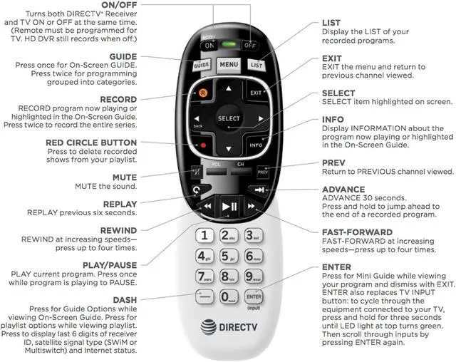 Alt view image 5 of 5 - RC73 Remote Control DirecTV AT&T Genie RF Remote