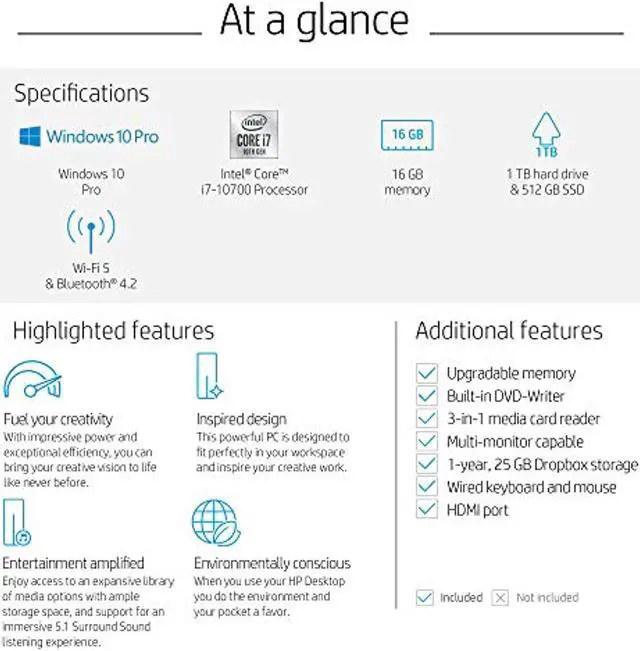 Alt view image 4 of 6 - HP Envy Desktop Computer, Intel Core i7-10700, 16 GB RAM, 1 TB Hard Drive and 512 GB SSD Storage, Windows 10 Pro  TE01-1022 13Z69AA#ABA