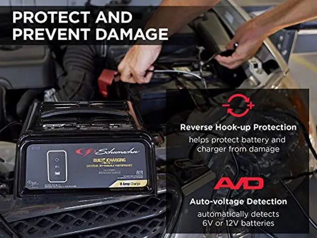 Alt view image 3 of 5 - Schumacher SC1363 8 Amp 2 Amp 6V/12V Fully Automatic Battery Charger Maintainer Auto Desulfator Auto 6V/12V Battery Detection For Cars, Trucks, SUVs, RV Batteries (SC1363)