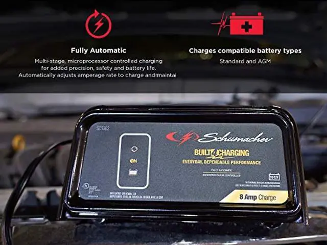 Alt view image 5 of 5 - Schumacher SC1363 8 Amp 2 Amp 6V/12V Fully Automatic Battery Charger Maintainer Auto Desulfator Auto 6V/12V Battery Detection For Cars, Trucks, SUVs, RV Batteries (SC1363)