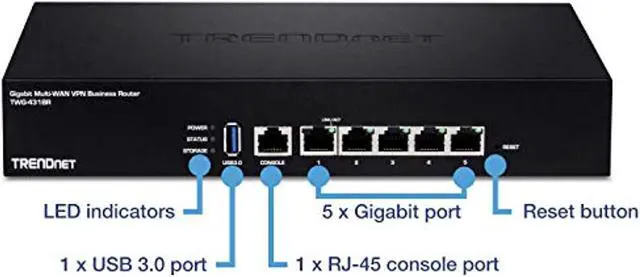 Alt view image 3 of 5 - TRENDnet Gigabit Multi-WAN VPN Business Router, TWG-431BR, 5 x Gigabit Ports, 1 x Console Port, QoS, Inter-VLAN Routing, Dynamic Routing, Load-Balancing, High Availability, Online Firmware (TWG-431BR)