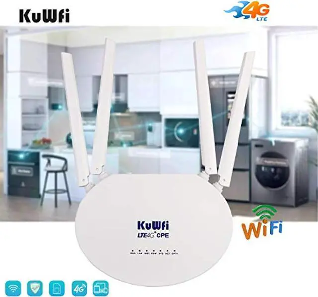 Alt view image 4 of 5 - KuWFi 4G LTE SIM Router Wireless WiFi Internet 300Mbps Unlocked with 4pcs Non-Detachable Antennas Mobile WiFi Hotspot for B2/B4/B5/B12/B13/B17/B18/B25/B26[Not for Verizon] (CPE812-US)