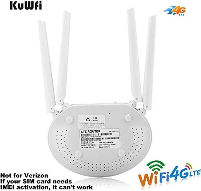 Alt view image 2 of 5 - KuWFi 4G LTE SIM Router Wireless WiFi Internet 300Mbps Unlocked with 4pcs Non-Detachable Antennas Mobile WiFi Hotspot for B2/B4/B5/B12/B13/B17/B18/B25/B26[Not for Verizon] (CPE812-US)