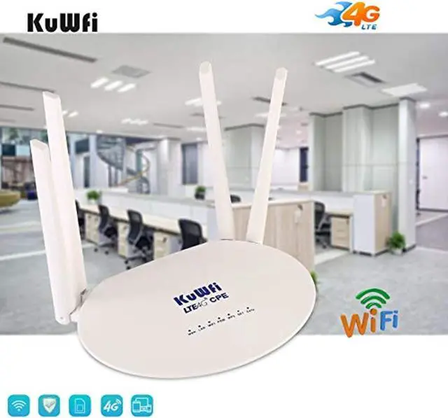Alt view image 3 of 5 - KuWFi 4G LTE SIM Router Wireless WiFi Internet 300Mbps Unlocked with 4pcs Non-Detachable Antennas Mobile WiFi Hotspot for B2/B4/B5/B12/B13/B17/B18/B25/B26[Not for Verizon] (CPE812-US)