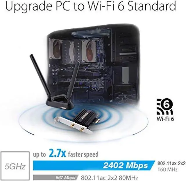 Alt view image 3 of 4 - Asus AX3000 (Pce-AX58BT) Next-Gen WiFi 6 Dual Band PCIe Wireless Adapter with Bluetooth 5.0 - Ofdma, 2x2 MU-Mimo and Wpa3 Security,Black (PCE-AX58BT)