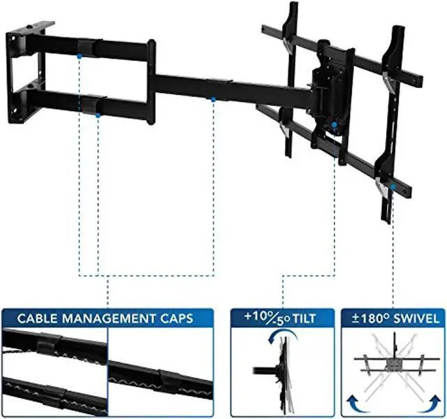 Alt view image 5 of 5 - Mount-It! Long Arm TV Mount, Full Motion Wall Bracket with 40 inch Extension Articulating Arm, Fits Screen Sizes 42, 47, 50, 55, 60, 65, 70, 75, 80 Inch, VESA 800x400mm Compatible, Holds up t (MI-372)