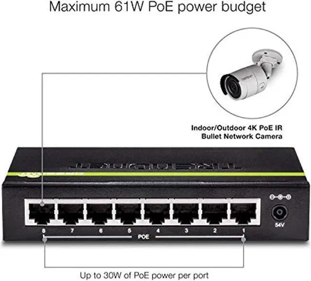 Alt view image 4 of 5 - TRENDnet 8-Port GREENnet Gigabit PoE+ Switch, TPE-TG82G, Supports PoE and PoE+ Devices, 61W PoE Budget, 16Gbps Switching Capacity, Data  and  Power via Ethernet to PoE Access Points  and   (TPE-TG82G)