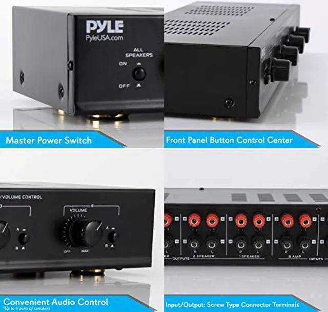 Alt view image 2 of 5 - 4 Channel Speaker Selector Switch - Multi Zone A B Speaker Distribution Controller Box w/ Independent Audio Source Volume Control, Supports Home Theater Stereo Amplifier Receiver System - Pyl (PSLSW4)