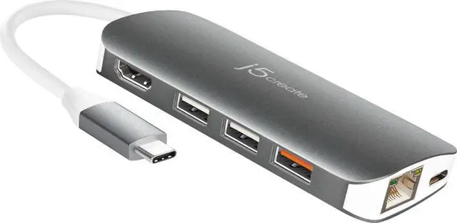 Alt view image 9 of 20 - j5create USB-C Multi Adapter-HDMI / Ethernet / USB 3.1 / PD 3.0 / Memory Card Reader / Writer