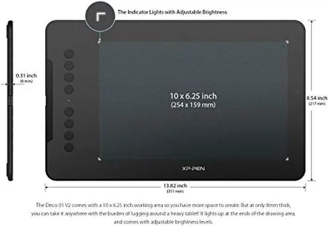 Alt view image 4 of 5 - XP-PEN Deco 01 V2 Graphics Tablet 10x6.25 Inch Drawing Pen Tablet 8192 Levels Pressure Battery-Free Pen with Tilt Function Android Supported and 8 Shortcut Keys (Deco01V2)