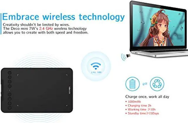 Alt view image 4 of 5 - XP-PEN Deco mini7W Wireless Graphics Drawing Tablet with Battery-Free Stylus, 7"x 4.37" Drawing Tablet (DECOMINI7W)