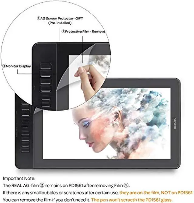 Alt view image 3 of 5 - GAOMON PD1561 Pen Display with Tilt-Support Battery-Free 8192 Level Pen 10 Shortcut Keys HD Screen Drawing Tablet with Monitor Stand - 15.6 Inches