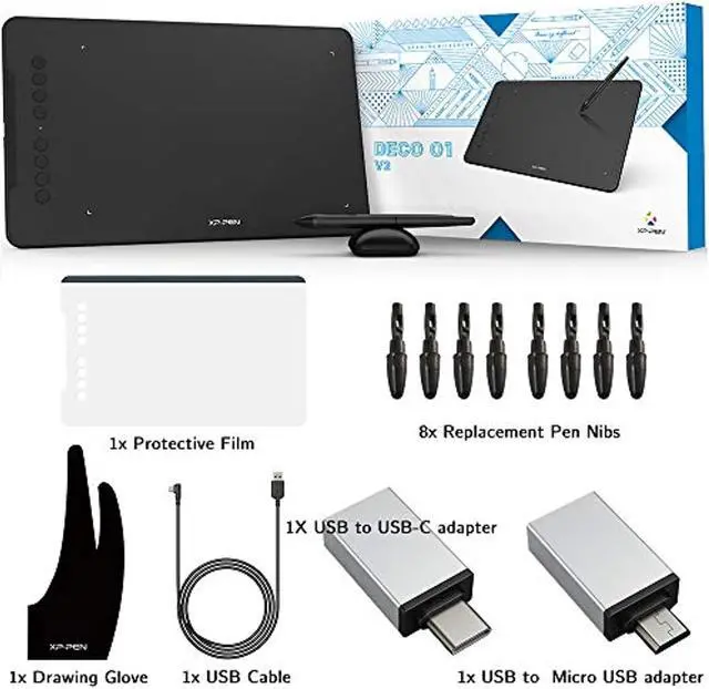 Alt view image 2 of 5 - Graphics Tablets 10x6.25 Inch Deco 01 V2 XP-PEN Drawing Tablet Pen Tablet with Passive Pen